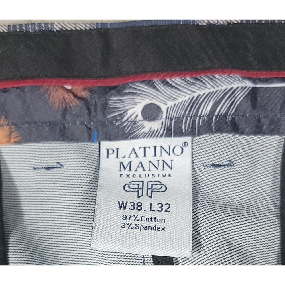 Platino Mann Plaid Blue Brown Golf Performance Regular Fit Chino Pants SZ 38x32 - Picture 6 of 8